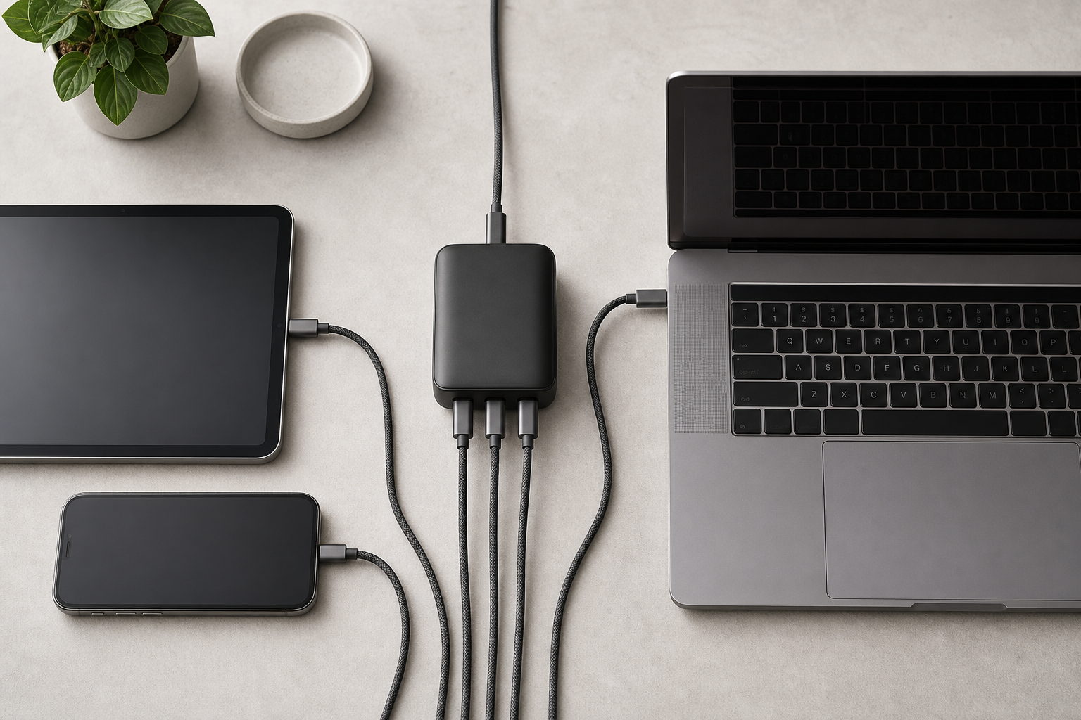 Củ sạc nhiều cổng kết nối đồng thời laptop, máy tính bảng và điện thoại