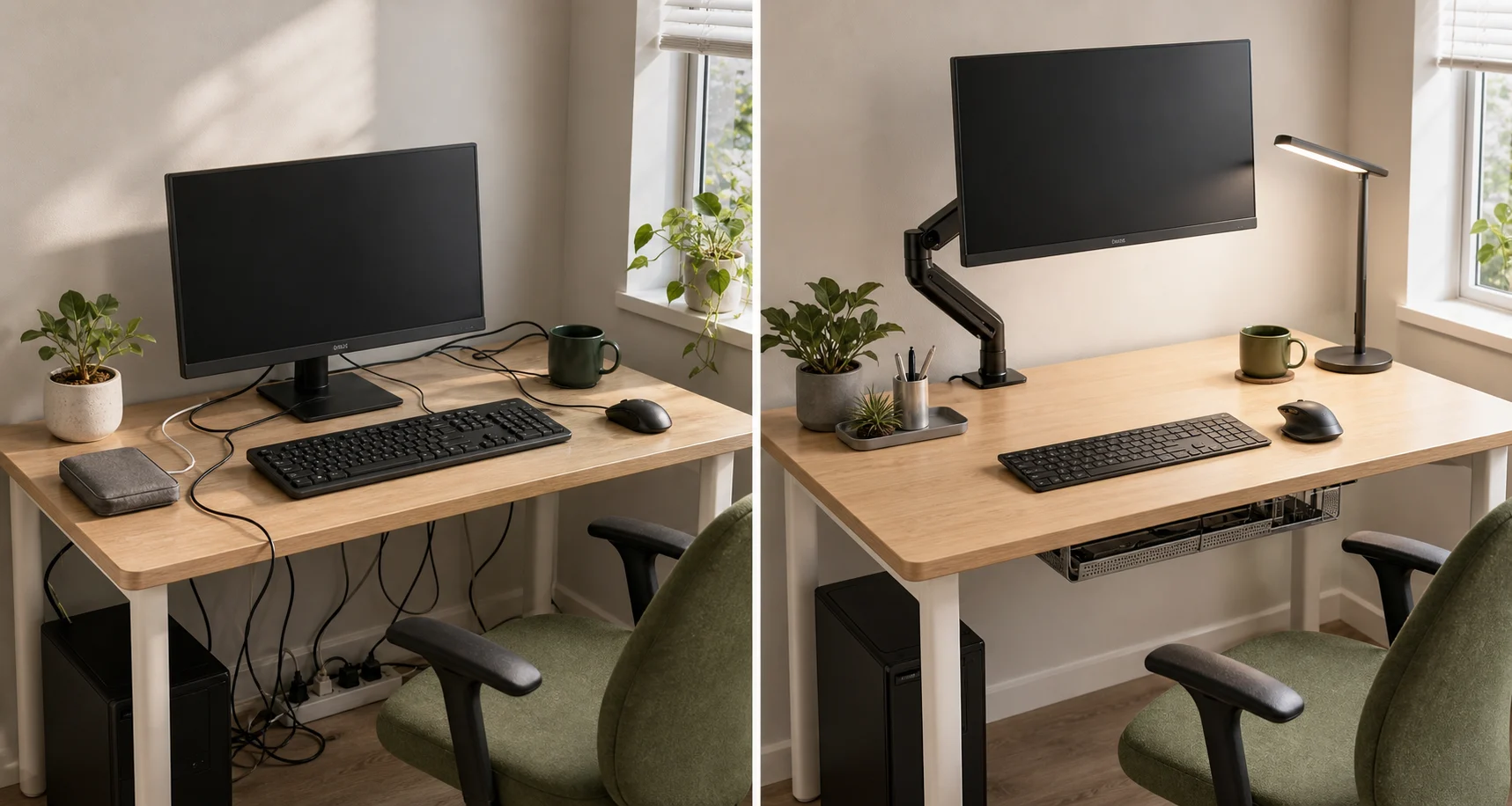 So sánh góc làm việc nhiều dây với góc làm việc đã sắp xếp gọn