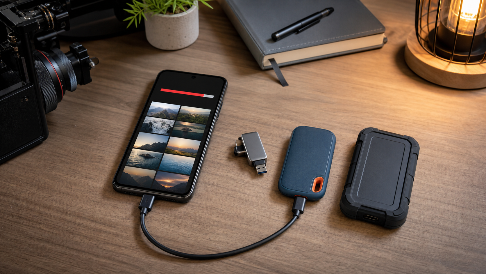 Điện thoại quay video kết nối ổ SSD bên cạnh USB OTG